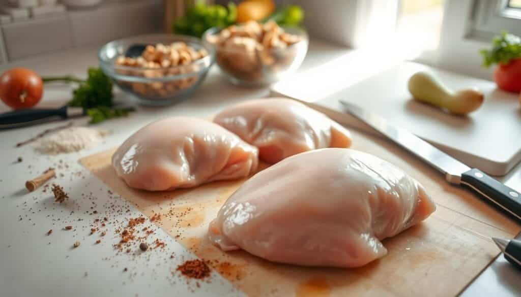 Preparing chicken for stuffing Preparing chicken for stuffing